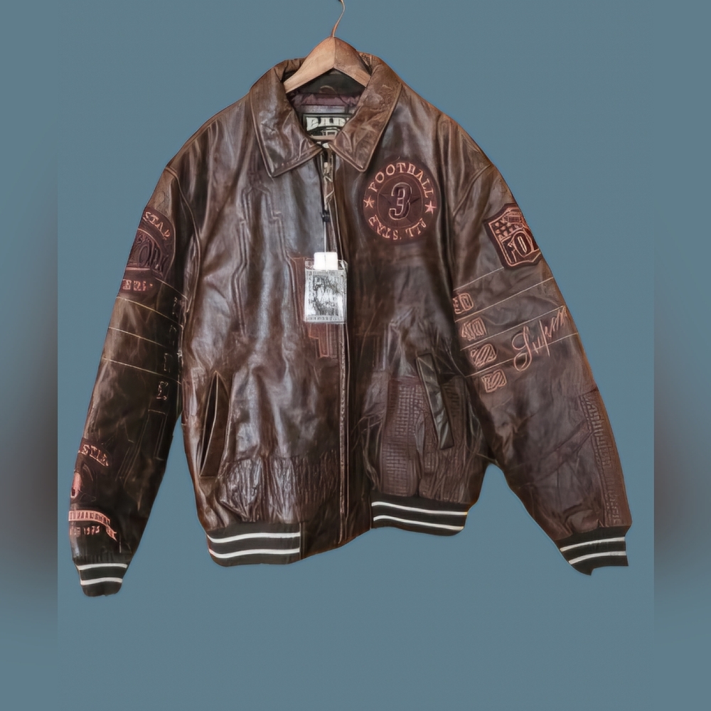 *NWT Vintage Bare Fox Players Leather Super Bowl All Stars Jacket NY Football